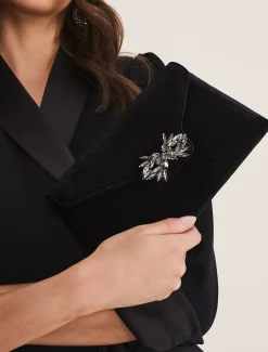 Jewel Front Velvet Clutch Bag