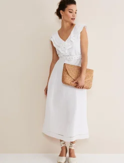 Julieta Frill Broderie Linen Midi Dress