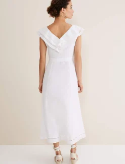 Julieta Frill Broderie Linen Midi Dress