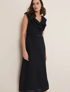 Julieta Frill Broderie Linen Midi Dress