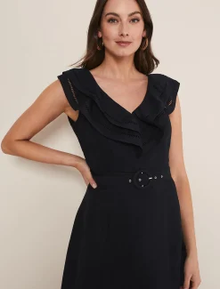 Julieta Frill Broderie Linen Midi Dress