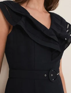 Julieta Frill Broderie Linen Midi Dress