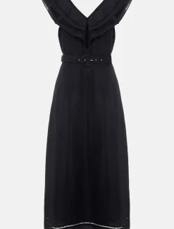 Julieta Frill Broderie Linen Midi Dress
