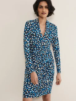 Juno Ruched V Neck Dotty Bodycon Dress