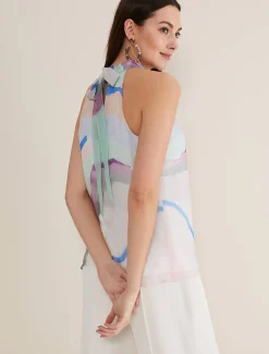 Kadie Printed Silk Halter Top