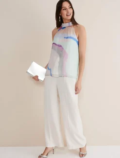 Kadie Printed Silk Halter Top