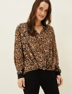 Kaelie Leopard Twist Front Blouse