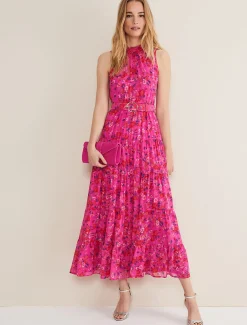 Kara Tiered Belted Floral Maxi Dress