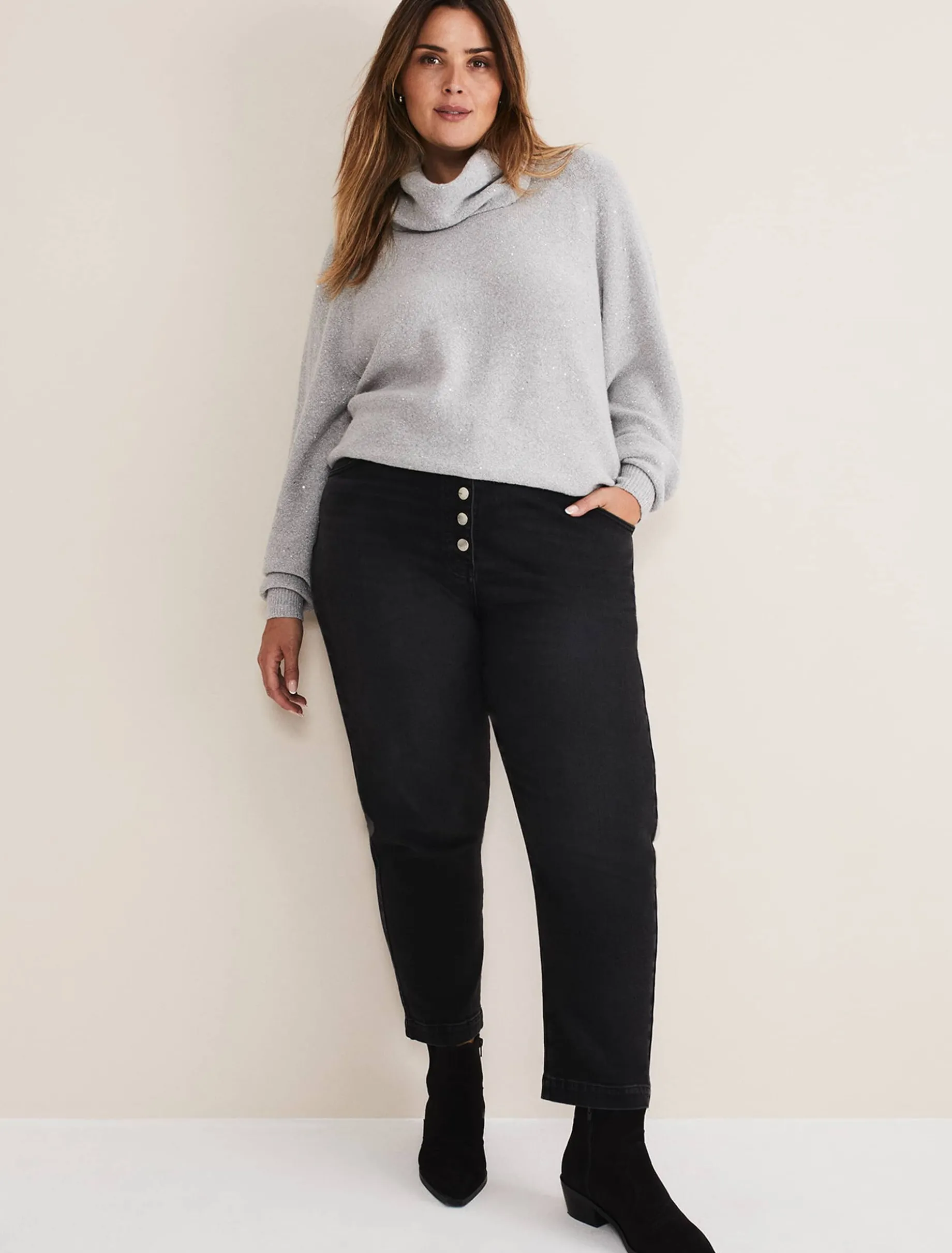 Karlie Button Through Straight Leg Jeans