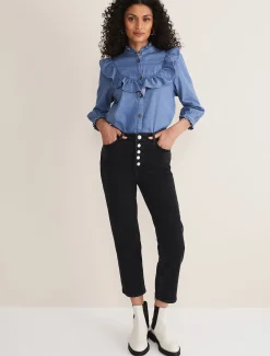 Karlie Button Through Straight Leg Jeans