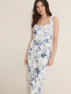 Kaya Linen Floral Bodycon Midi Dress