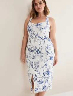 Kaya Linen Floral Bodycon Midi Dress