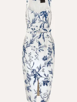 Kaya Linen Floral Bodycon Midi Dress