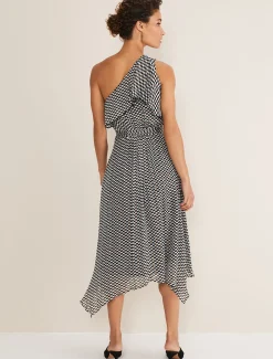 Kaz Checked One Shoulder Midi Dress