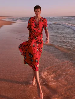 Kendall Butterfly Print Pleated Midi Dress