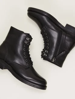 Lace Up Leather Flat Boots