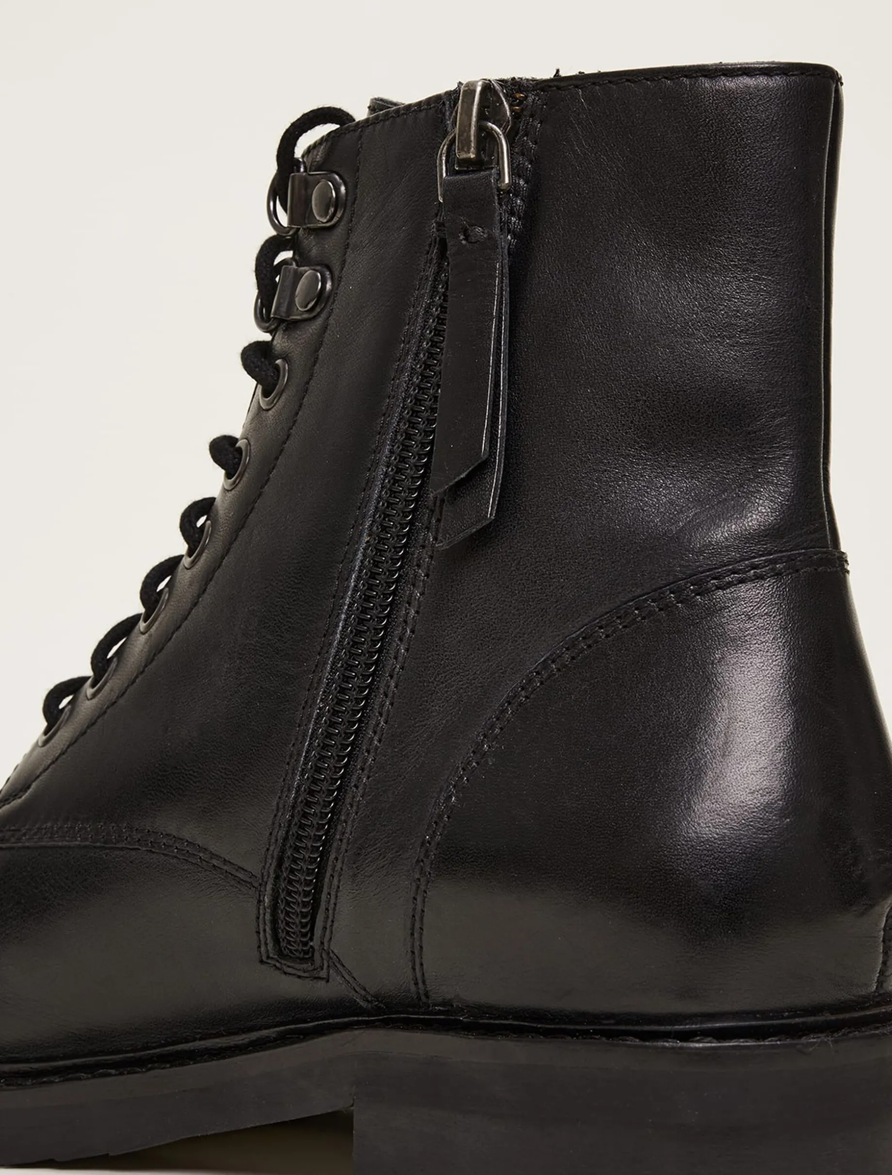 Lace Up Leather Flat Boots