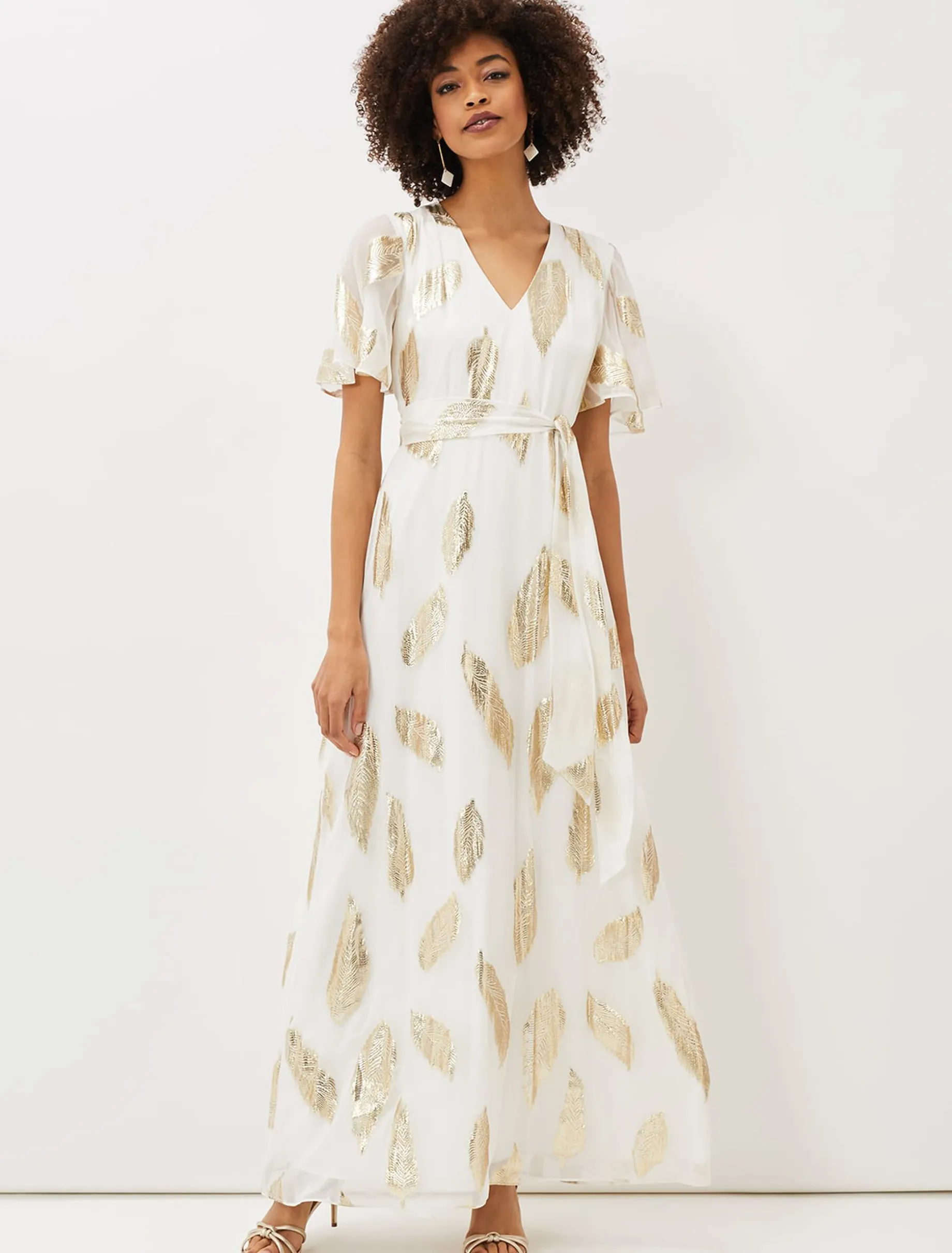 Larah Feather Print Silk Jacquard Maxi Dress