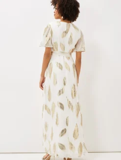 Larah Feather Print Silk Jacquard Maxi Dress
