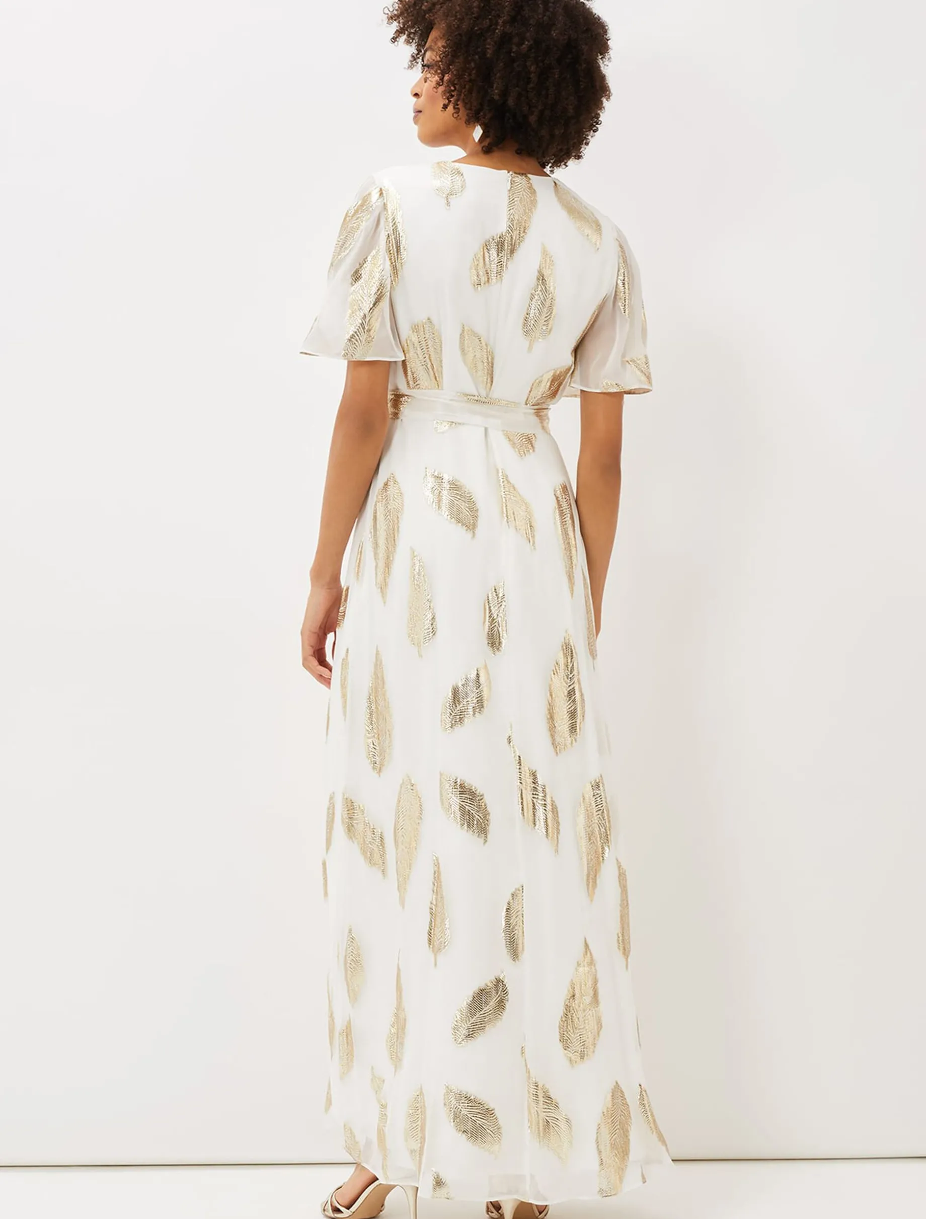 Larah Feather Print Silk Jacquard Maxi Dress