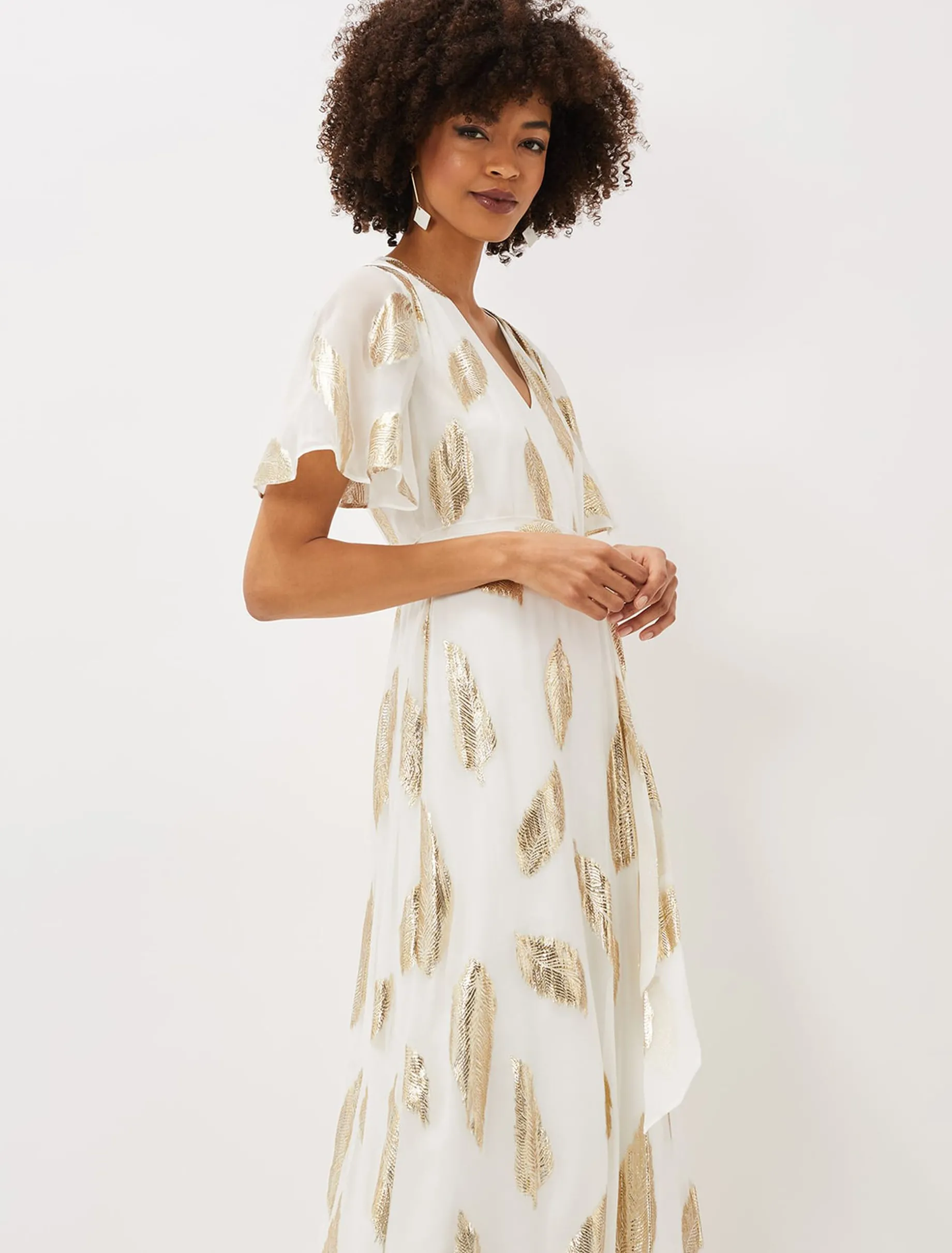 Larah Feather Print Silk Jacquard Maxi Dress