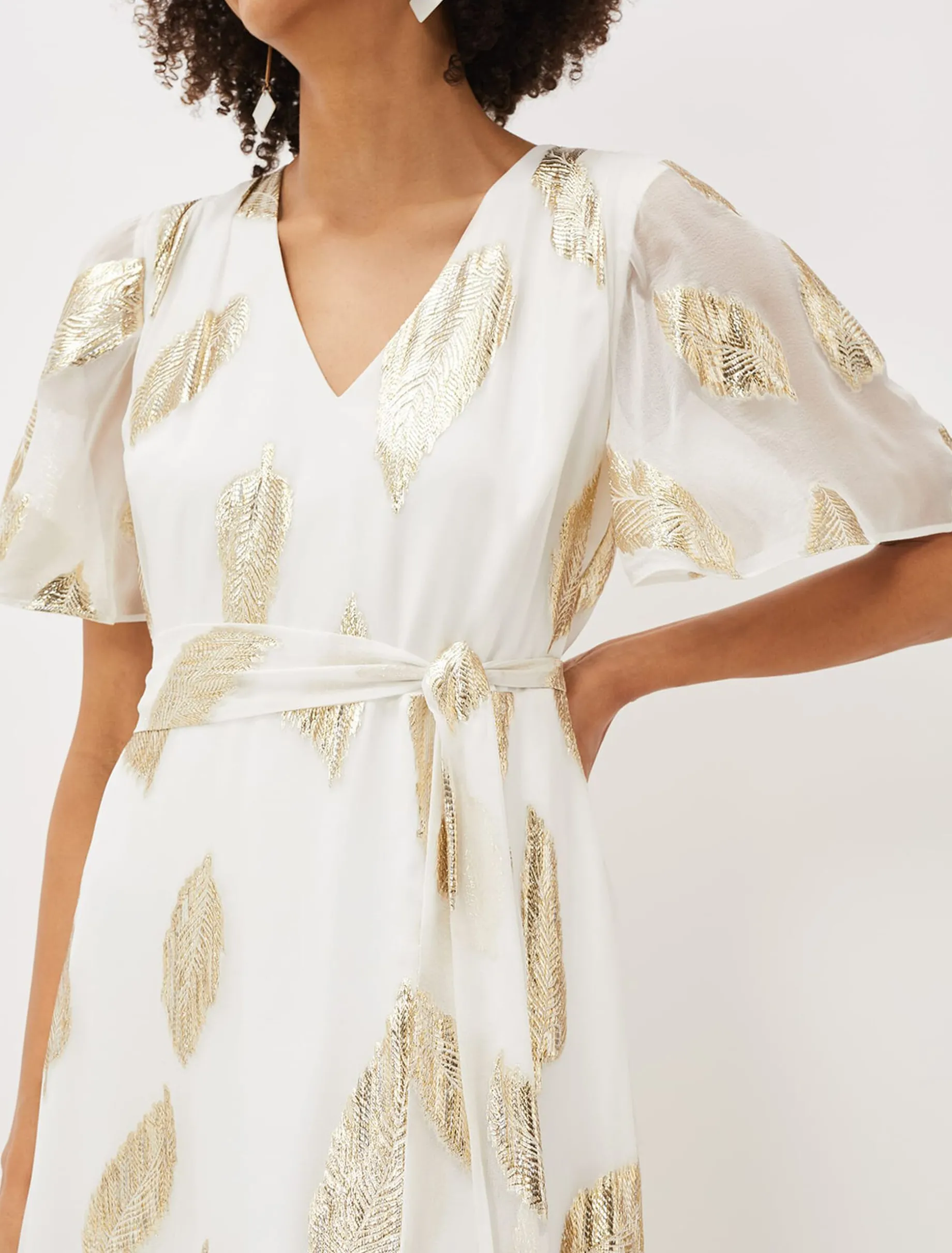 Larah Feather Print Silk Jacquard Maxi Dress