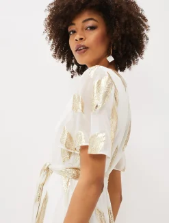 Larah Feather Print Silk Jacquard Maxi Dress