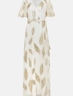 Larah Feather Print Silk Jacquard Maxi Dress