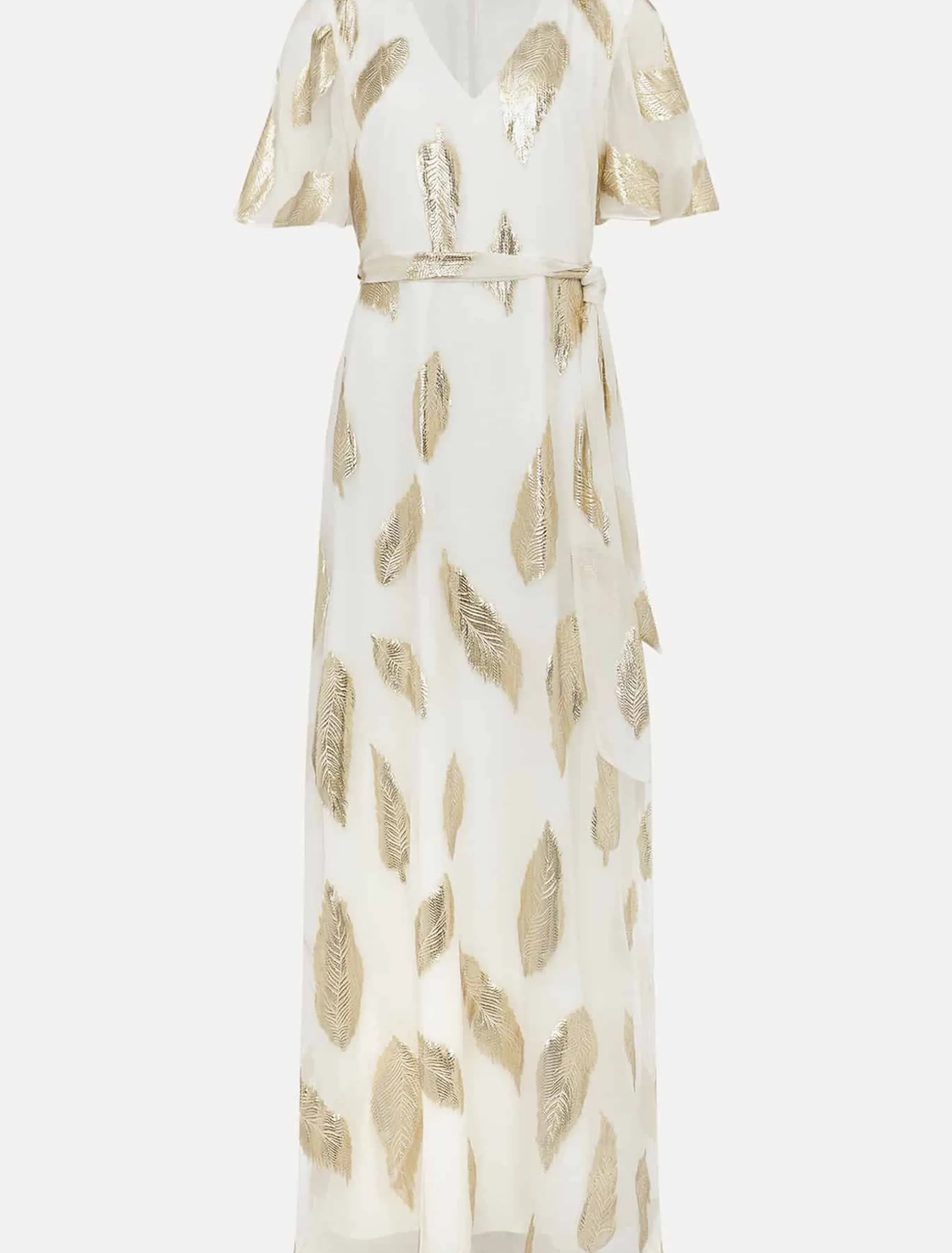 Larah Feather Print Silk Jacquard Maxi Dress