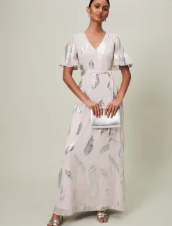Larah Lurex Feather Jaquard Maxi Dress