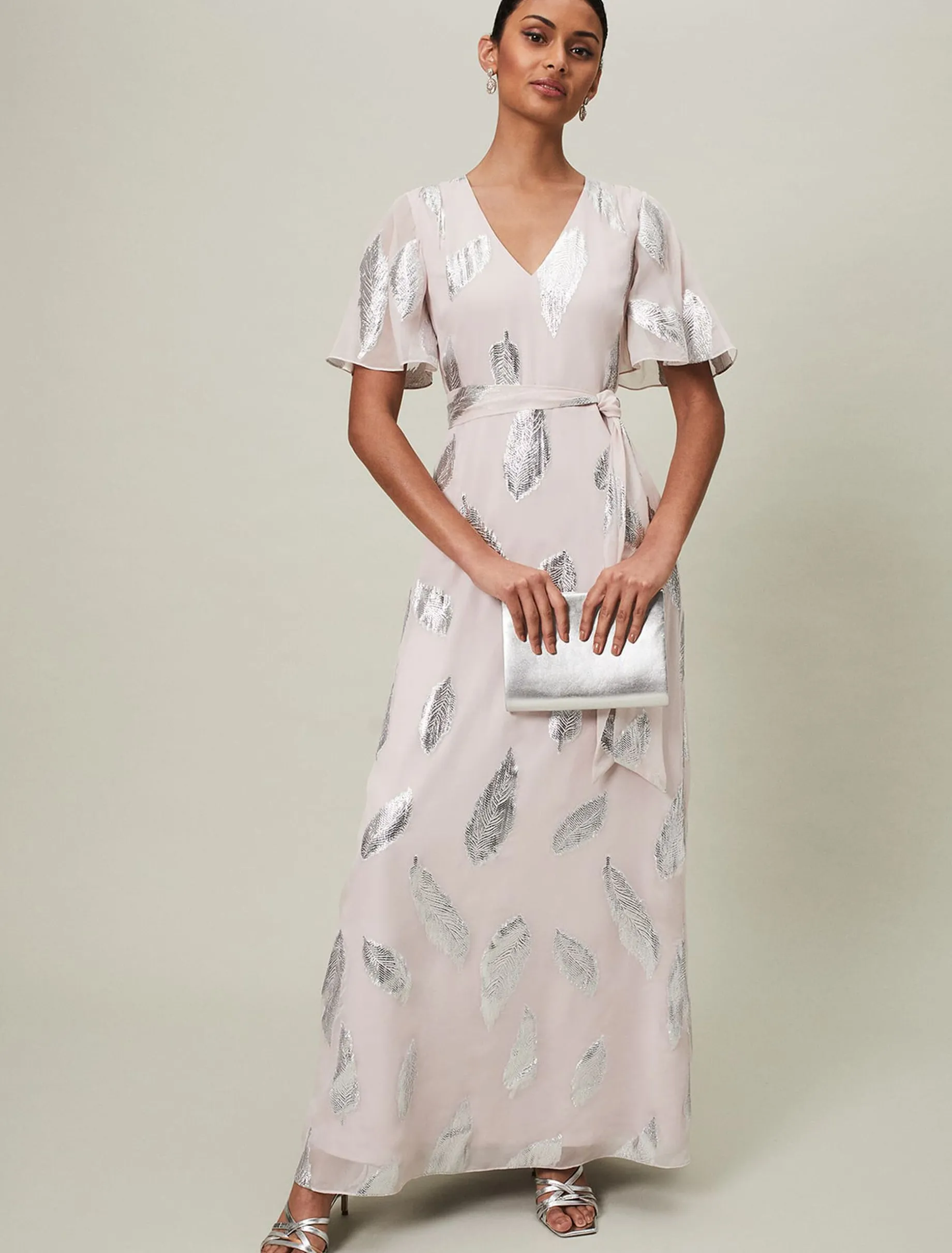 Larah Lurex Feather Jaquard Maxi Dress