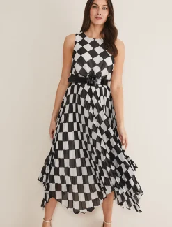 Laurel Checked Pleated Midi Dress