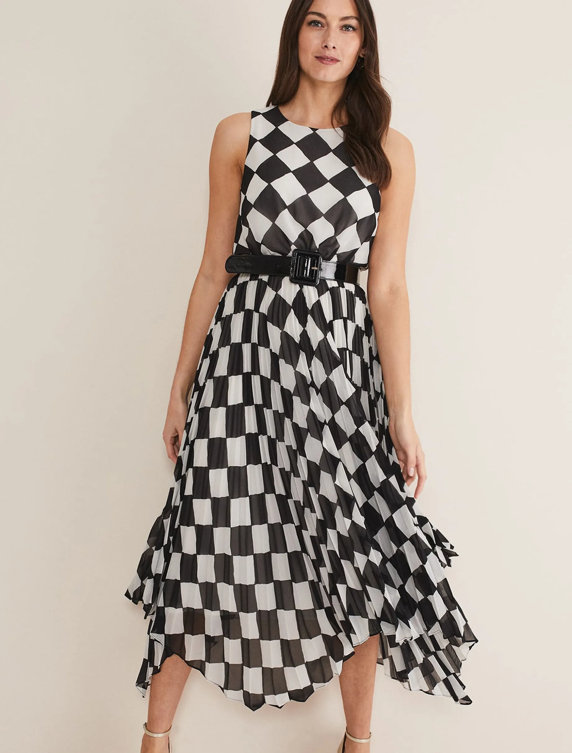 Laurel Checked Pleated Midi Dress