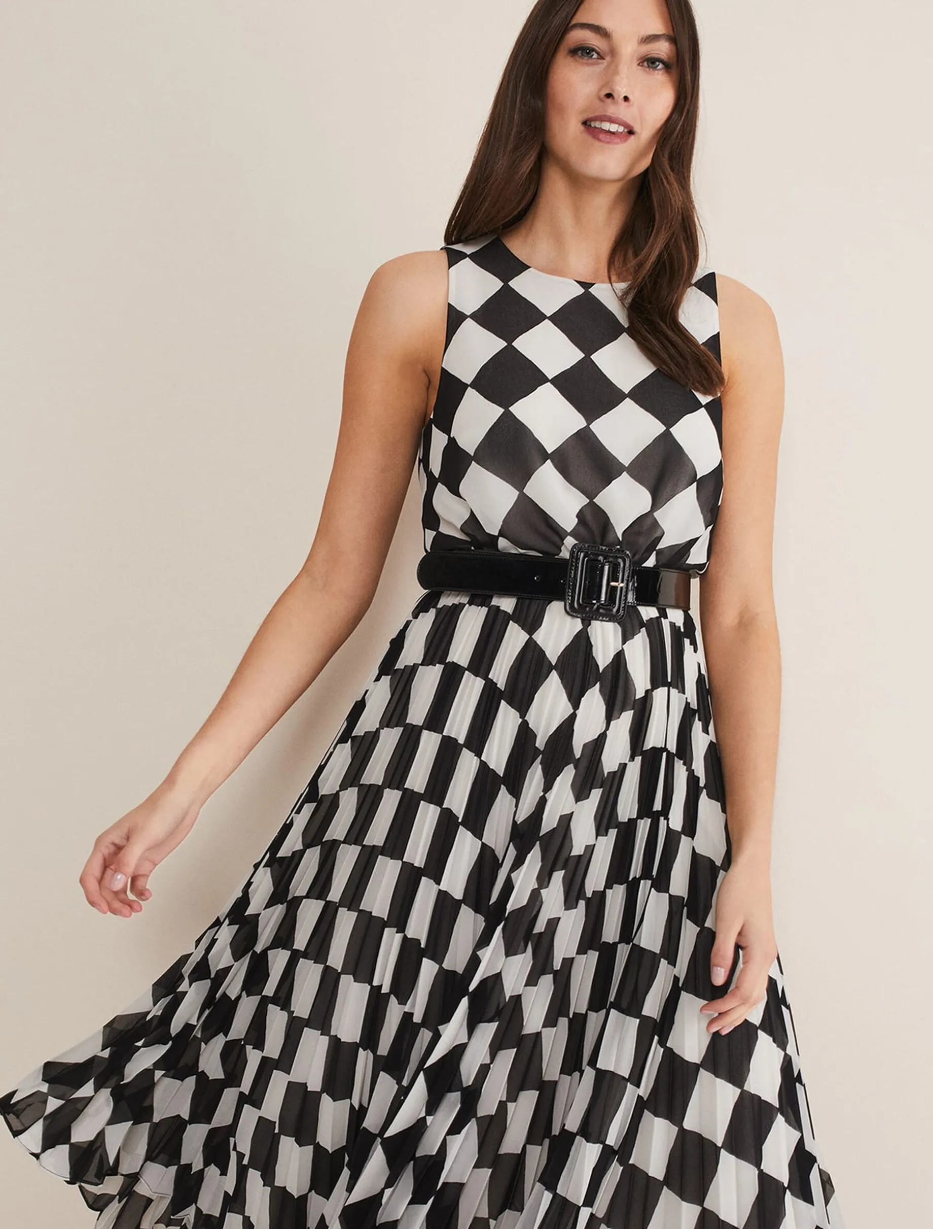 Laurel Checked Pleated Midi Dress