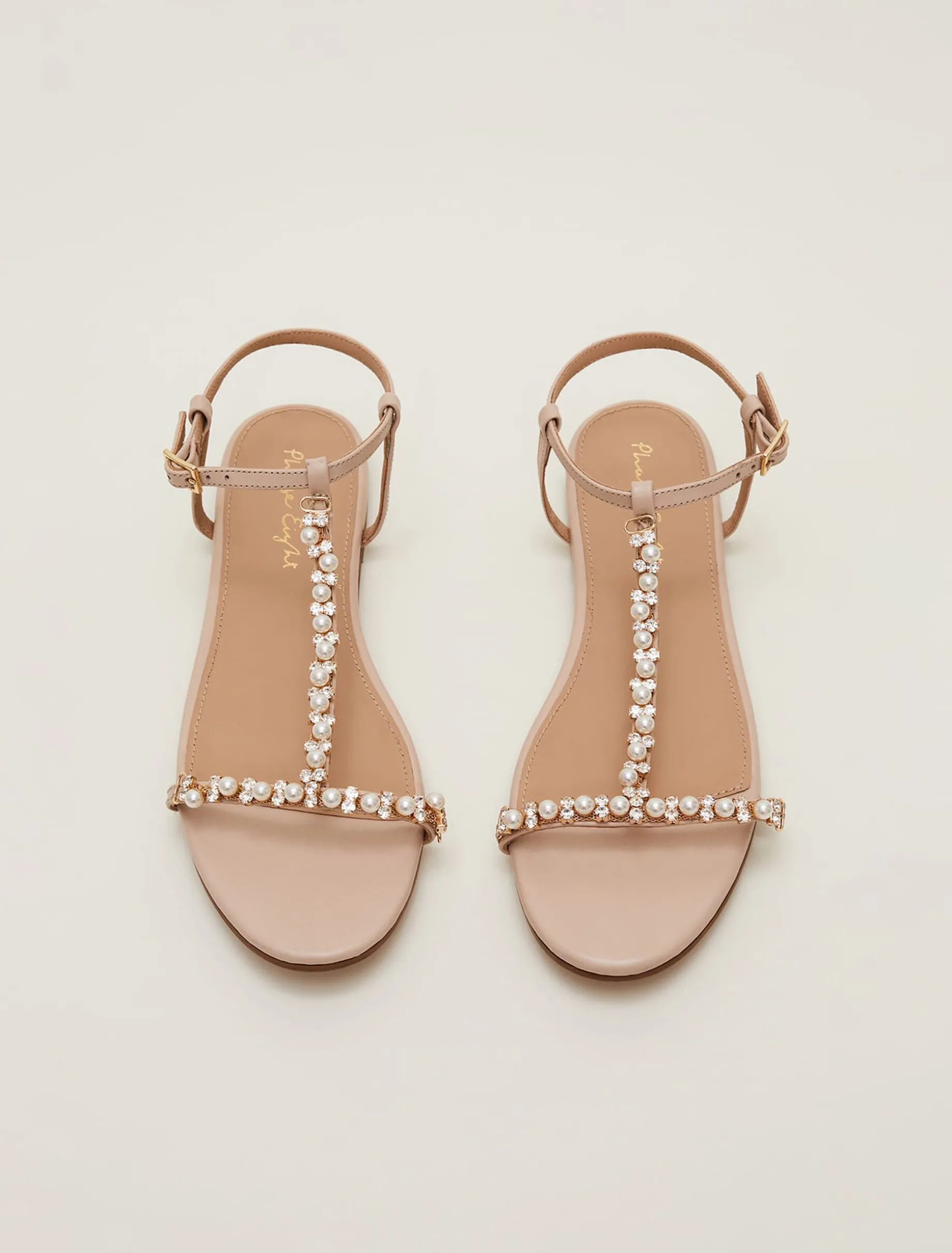 Leather Jewel Trim Flat Sandal