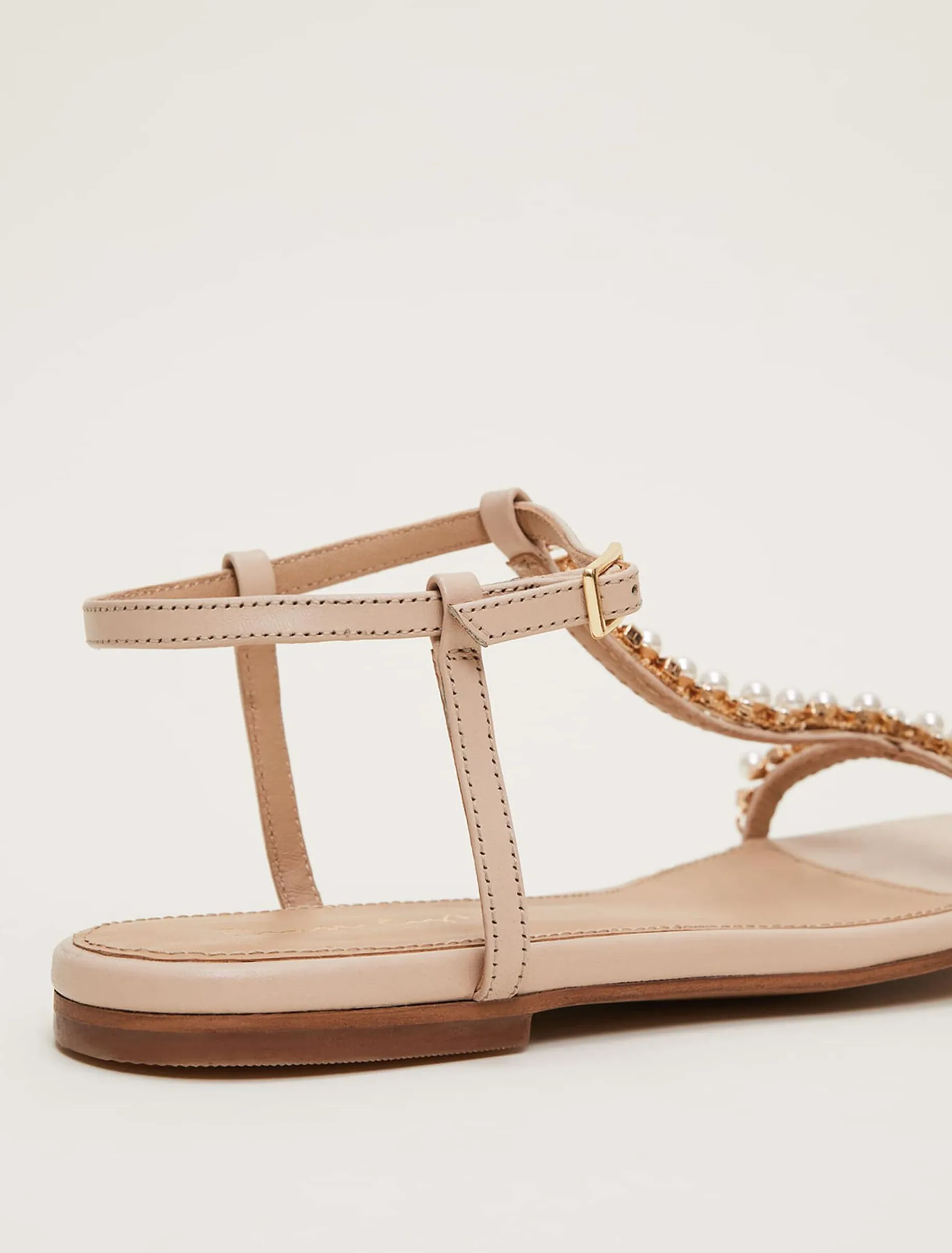 Leather Jewel Trim Flat Sandal