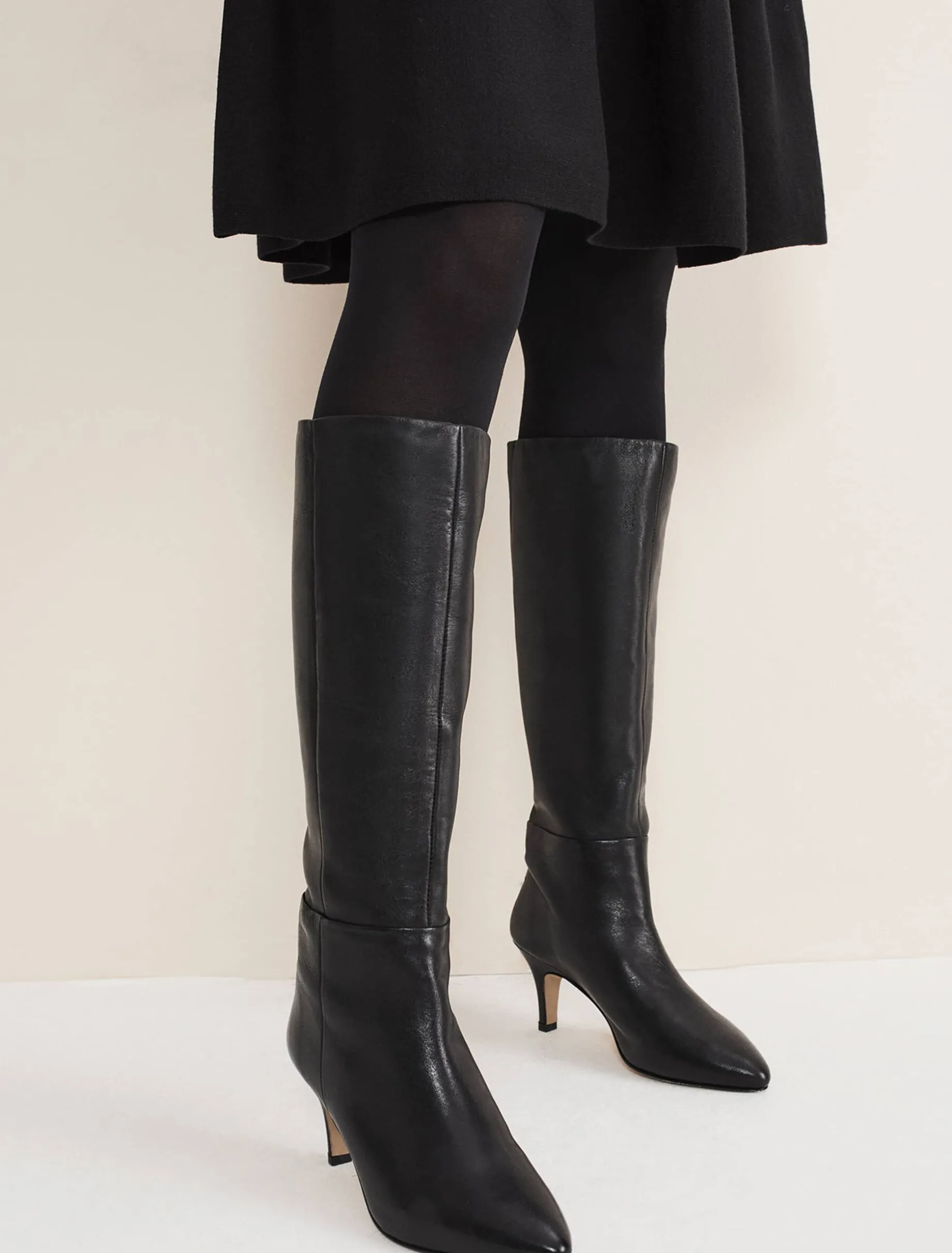 Leather Panelled Knee High Boot