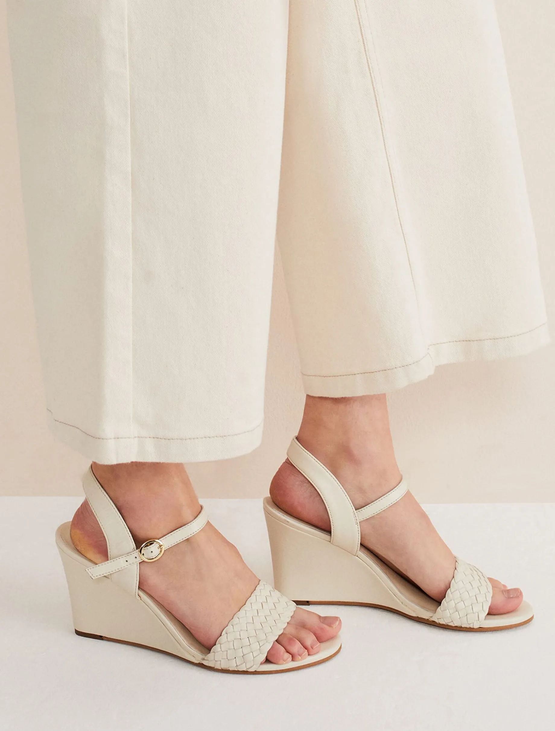 Leather Plait Strap Wedge Shoe