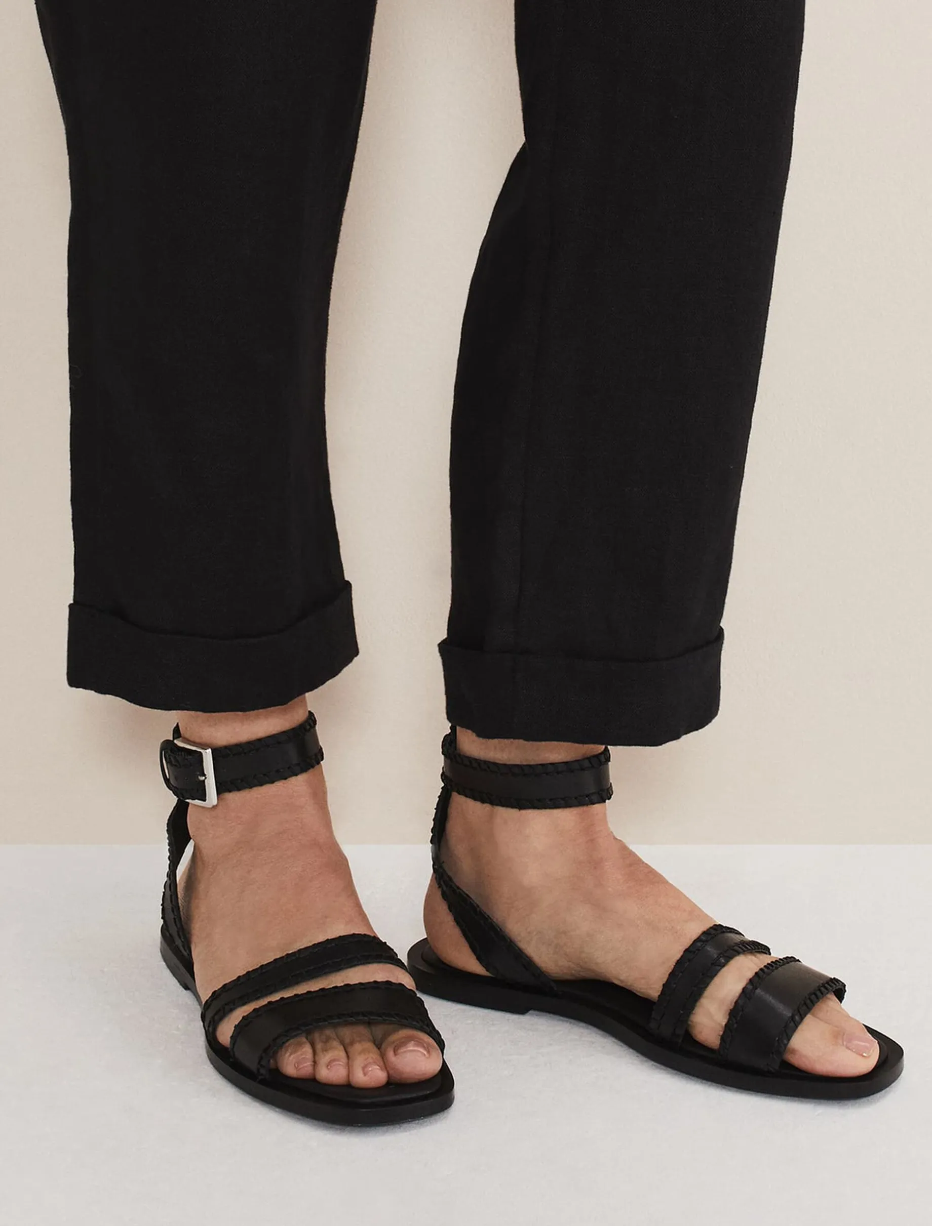 Leather Stitch Detail Flat Sandal