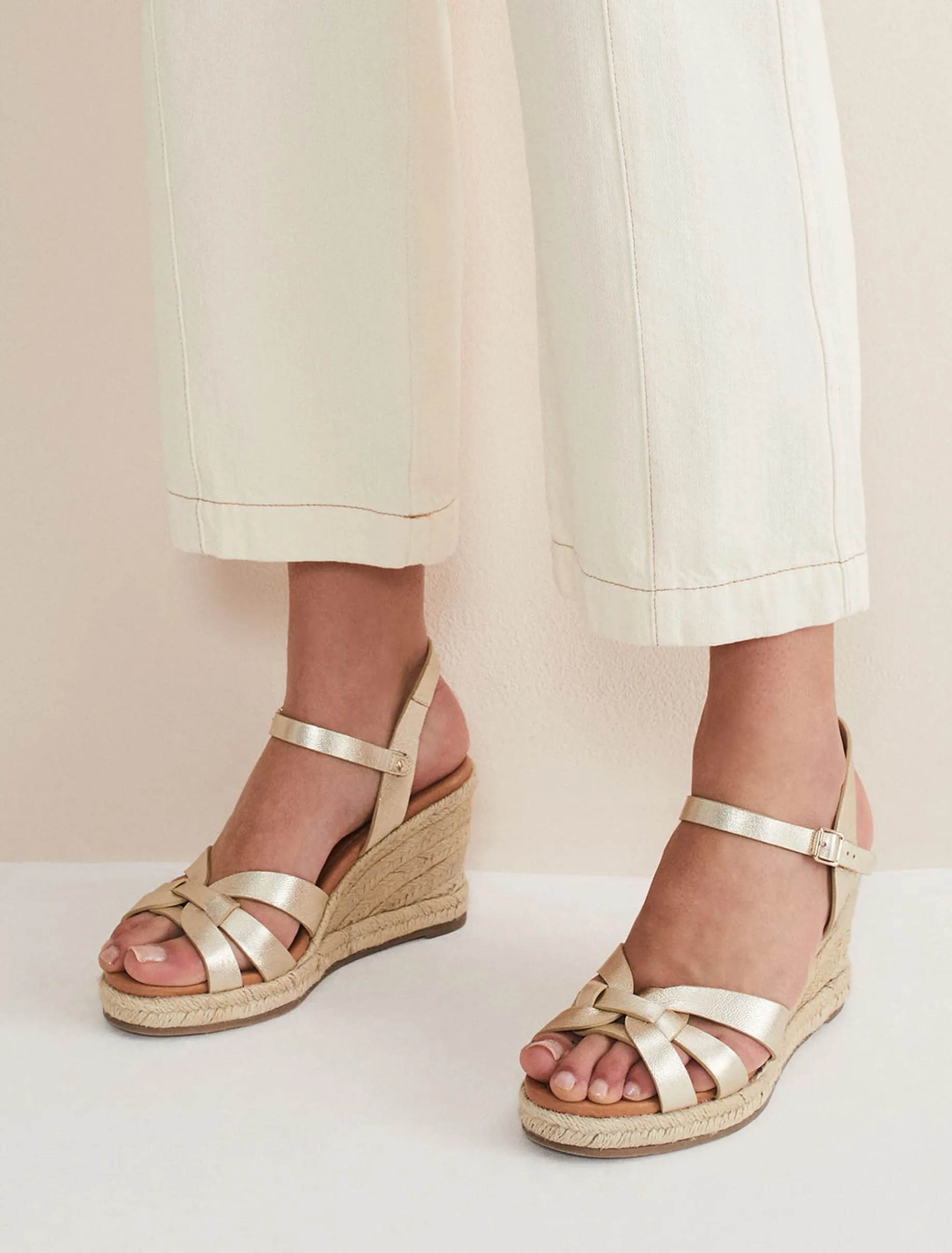 Leather Wedge Espadrilles