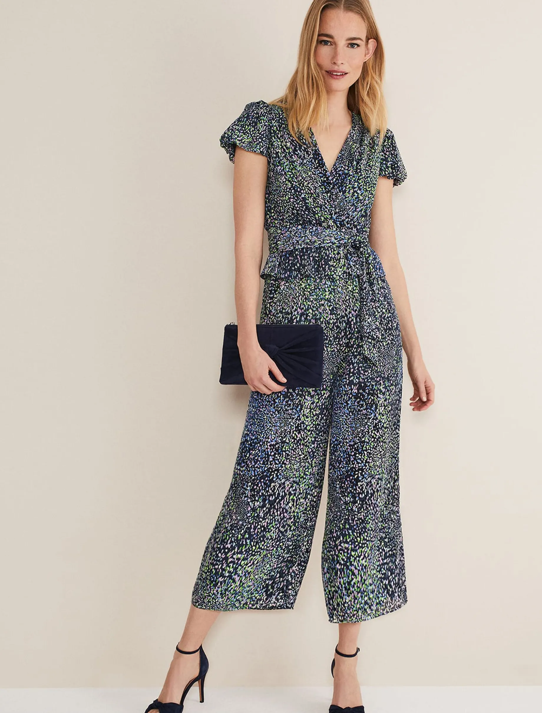 Leora Wrap Printed Plisse Jumpsuit