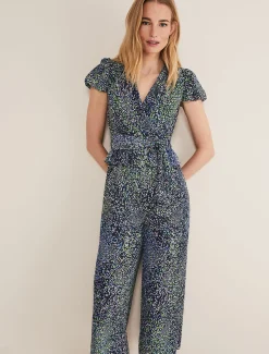 Leora Wrap Printed Plisse Jumpsuit