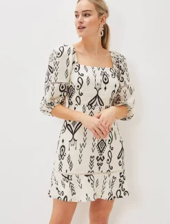 Linen Ikat Print A-Line Dress