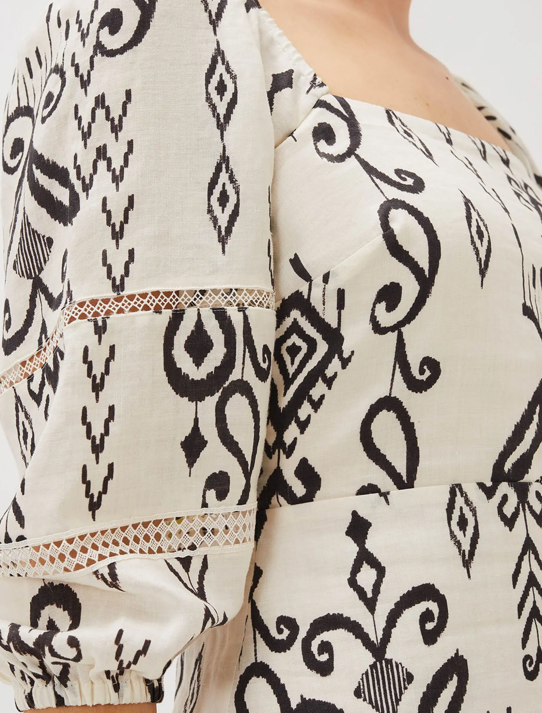 Linen Ikat Print A-Line Dress