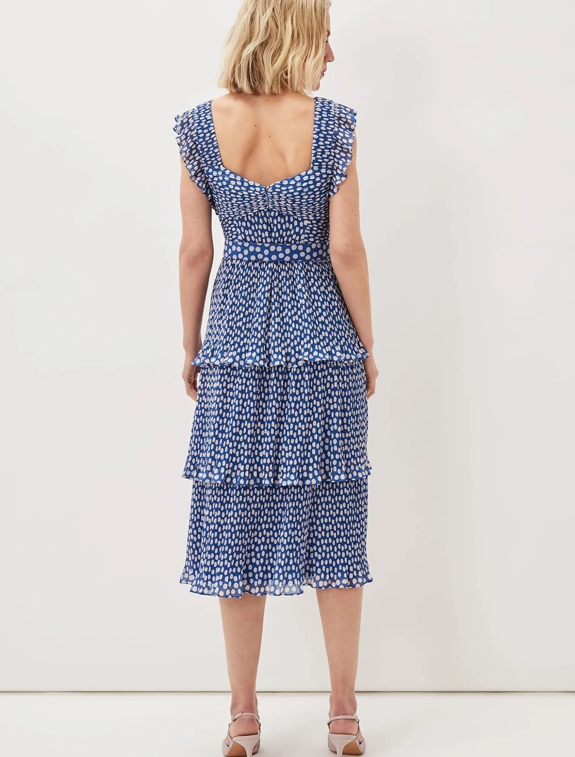 Lisha Spot Pleated Tiered Midi Dress