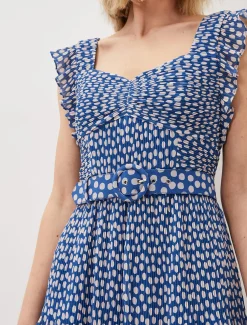 Lisha Spot Pleated Tiered Midi Dress