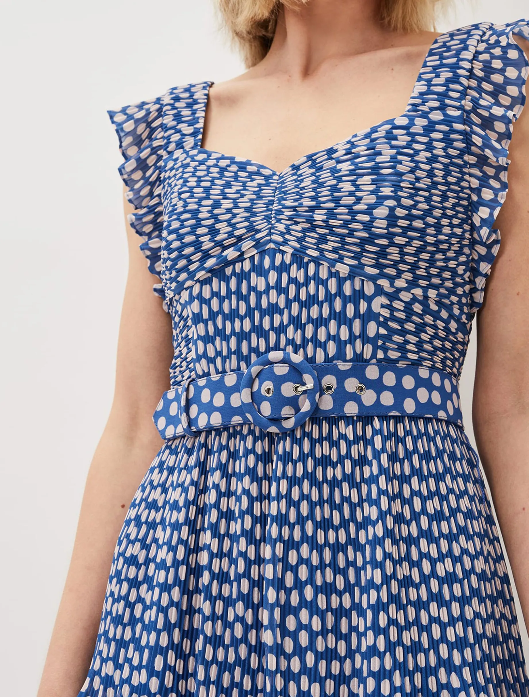 Lisha Spot Pleated Tiered Midi Dress