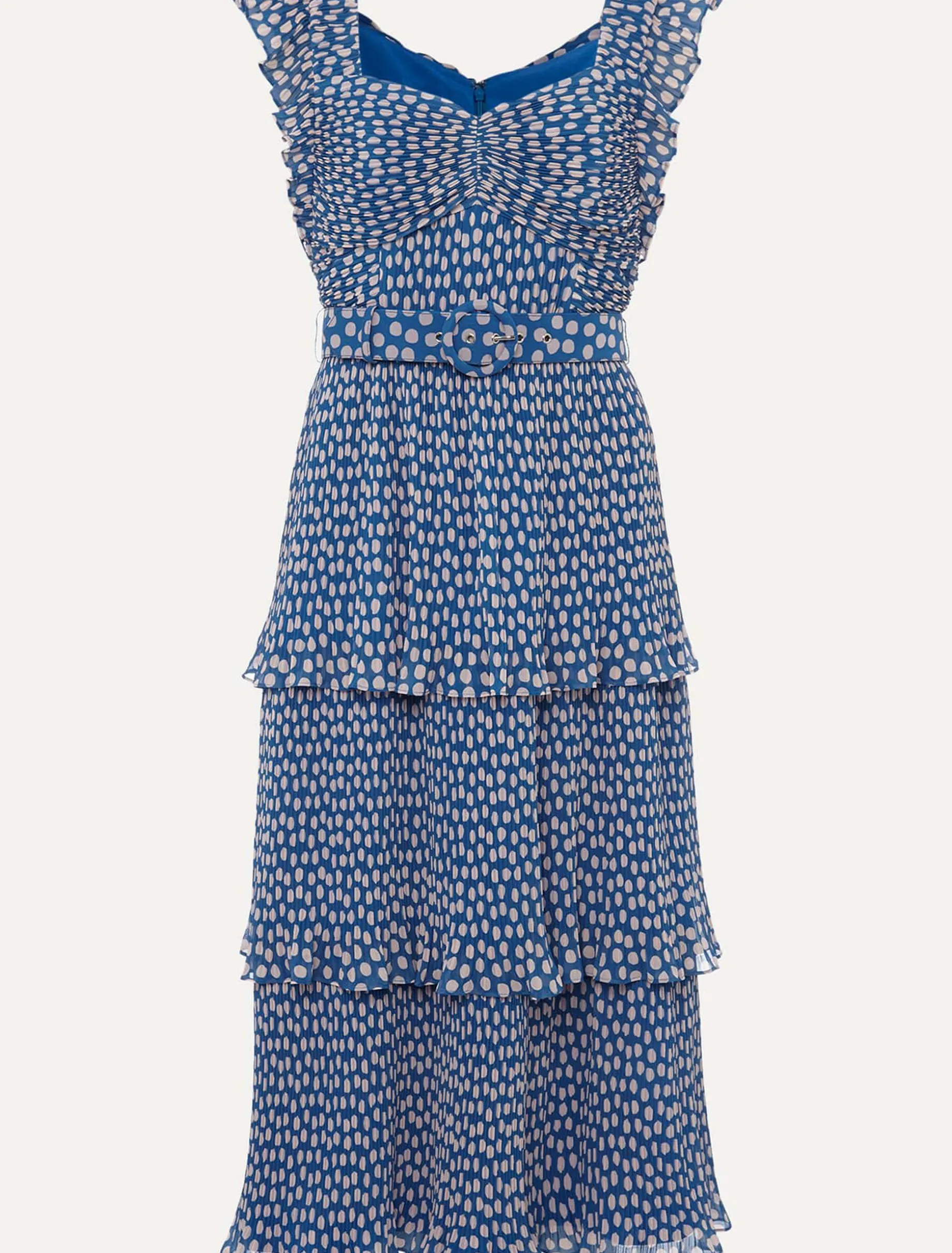 Lisha Spot Pleated Tiered Midi Dress