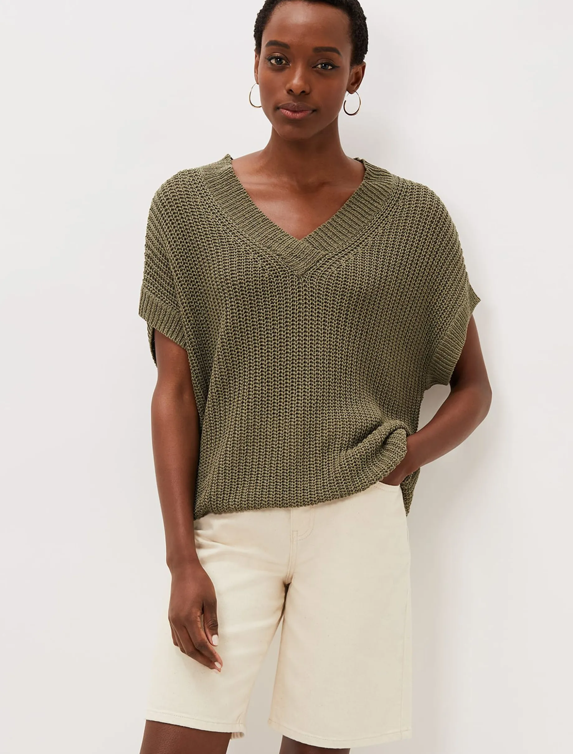 Lizzia V-Neck Chunky Stitch Knit