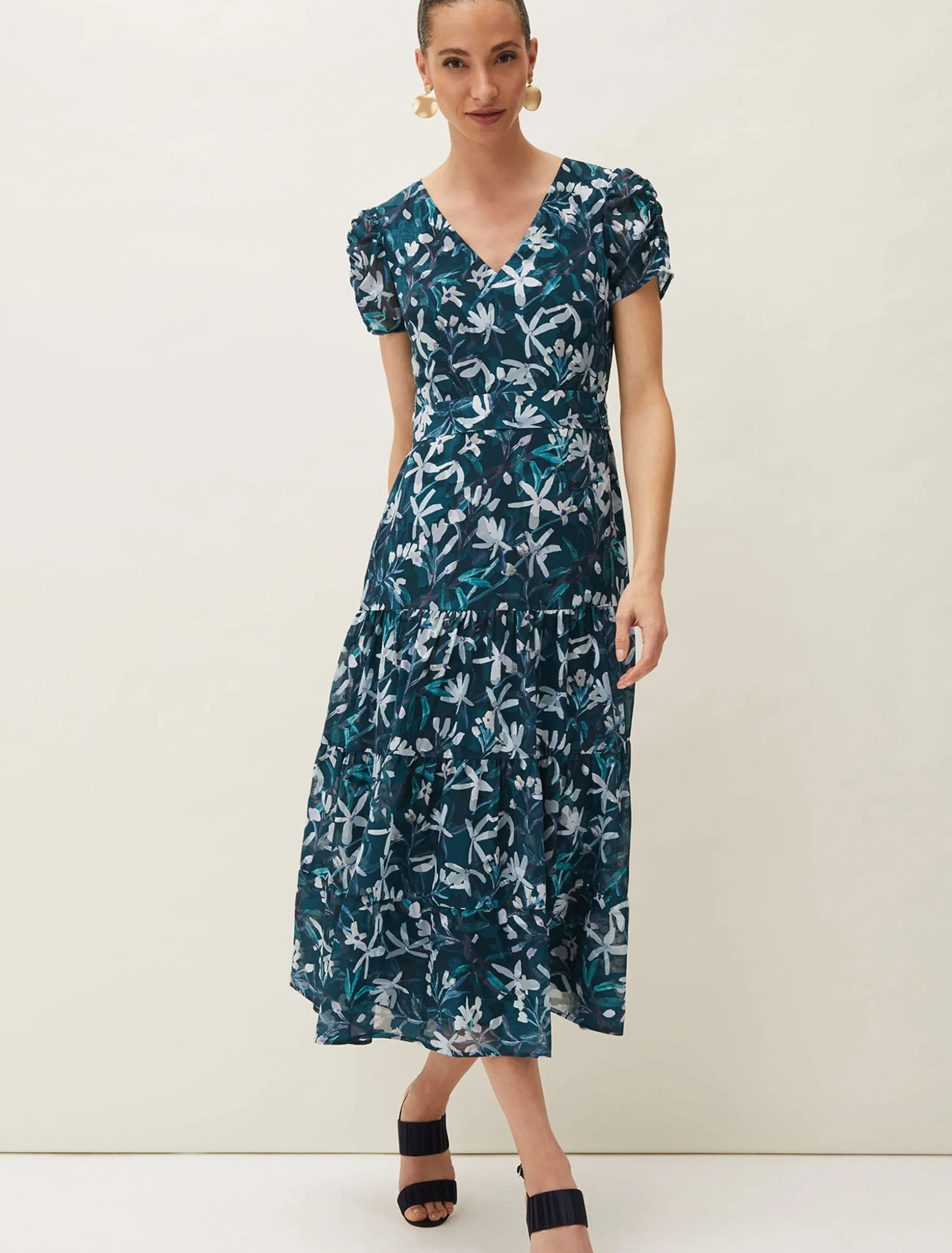 Lola Floral Short Sleeved V-Neck Midi Dress